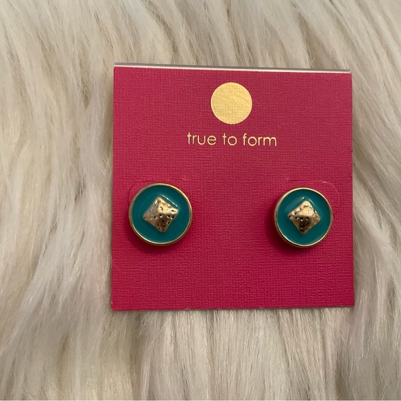 True to Form Turquoise Enamel Stud Earrings - New on Card - Picture 2 of 6